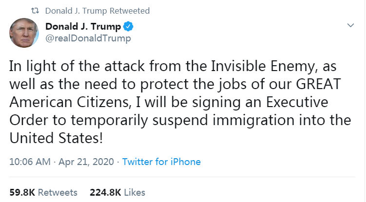 川普“美國(guó)將暫停赴美移民”的推文解讀！